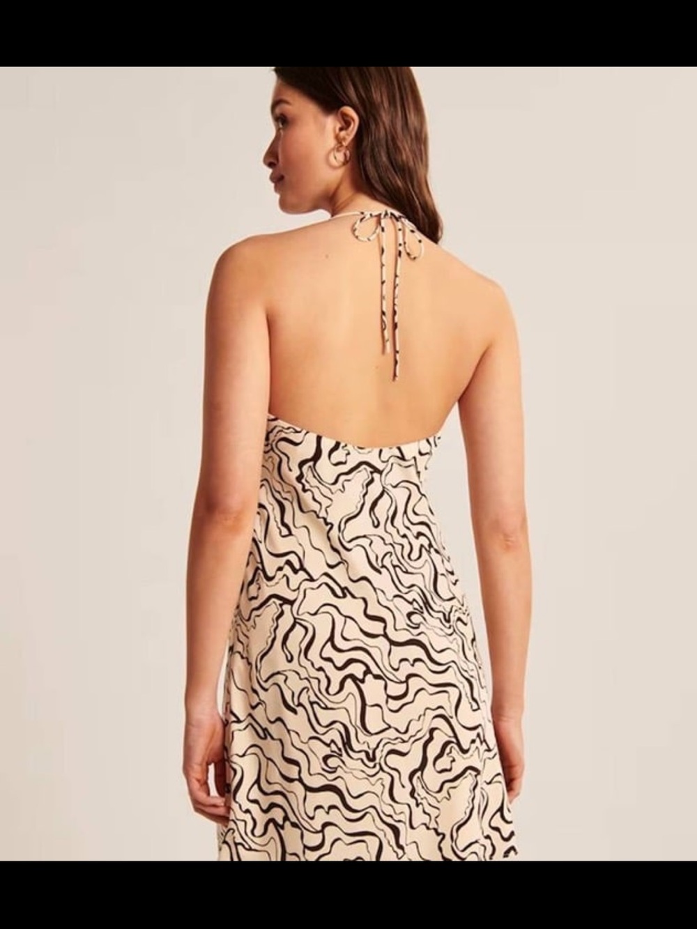 NWT Abercrombie & Fitch Brown and Cream Print Ruched Halter Mini Dress - Picture 6 of 7